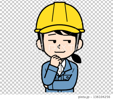 A female site supervisor wearing a helmet laughing fearlessly 136104256