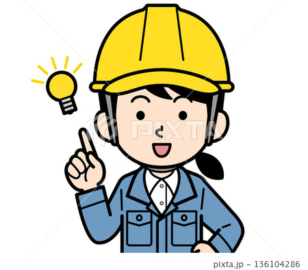 アイデアをt閃くヘルメットをかぶった現場監督の女性 136104286