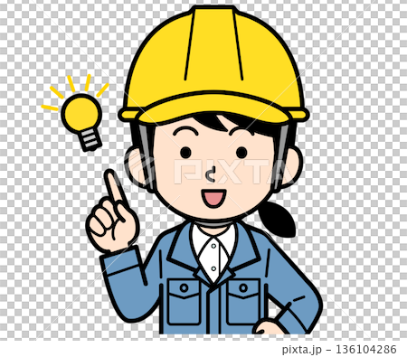 アイデアをt閃くヘルメットをかぶった現場監督の女性 136104286
