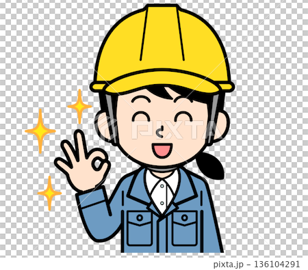 A female site supervisor wearing a helmet who says OK A female site supervisor wearing a helmet who says OK 136104291