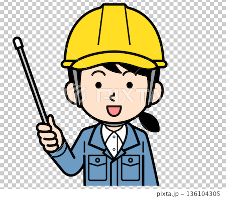 A female site supervisor wearing a helmet holding a pointer 136104305