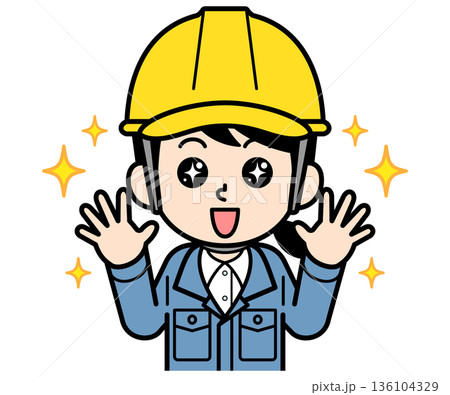 感激しているヘルメットをかぶった現場監督の女性 136104329