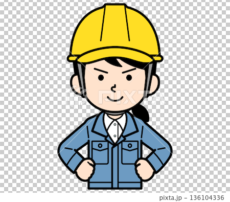仁王立ちするヘルメットをかぶった現場監督の女性 136104336