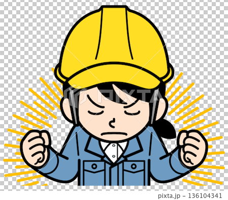 力を溜めるヘルメットをかぶった現場監督の女性 136104341