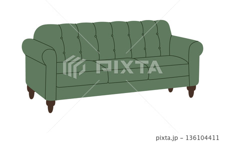 Classic tufted sofa. Flat vector furniture illustration for interior design Classic tufted sofa. Flat vector furniture illustration for interior design 136104411