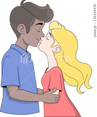 Romantic Valentine Couple Cartoon Sticker Love Illustration Romantic Valentine Couple Cartoon Sticker Love Illustration 136104430
