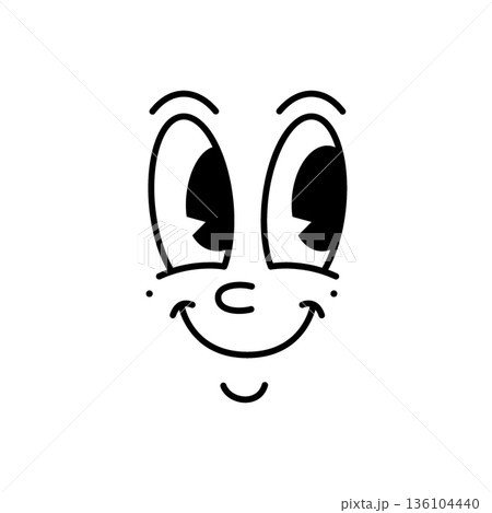 Cute cartoon face. Minimal black line doodle face for kids, emojis, stickers and icons Cute cartoon face. Minimal black line doodle face for kids, emojis, stickers and icons 136104440