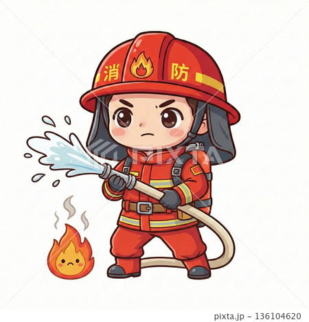 消防士さんのちびキャライラスト 136104620