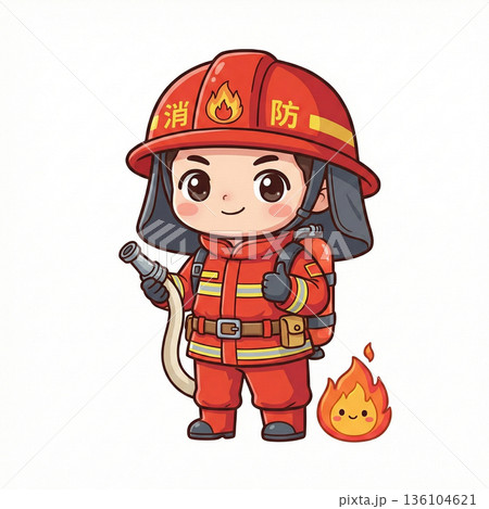 消防士さんのちびキャライラスト 136104621