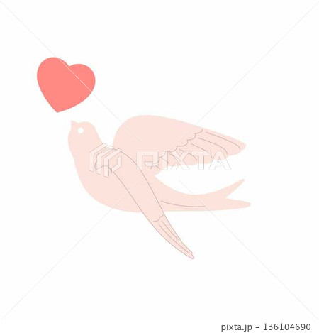 a bird with a red heart in its beak 136104690