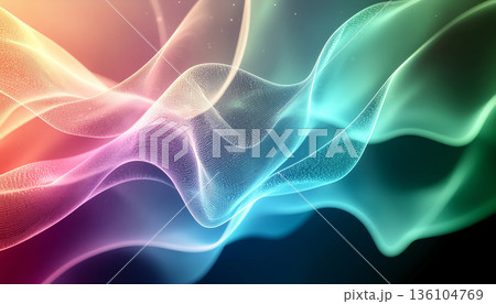 カラフルに流れる抽象的な光のウェーブ背景｜グラデーションと粒子の幻想表現 136104769