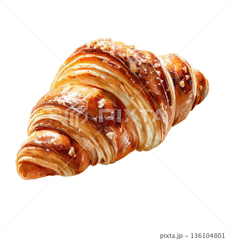 透明背景（png）に1個のクロワッサンの水彩イラスト 136104801