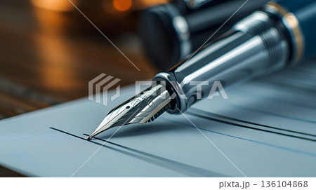 契約書に触れる万年筆のペン先 136104868