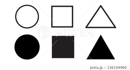 Geometric Shapes Set Circle Square TriangleOutlined and Solid Minimal Black and White 136104960