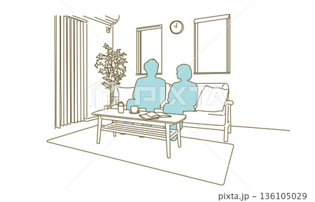 ソファでくつろぐ男女のイメージイラスト素材 ソファでくつろぐ男女のイメージイラスト素材 136105029