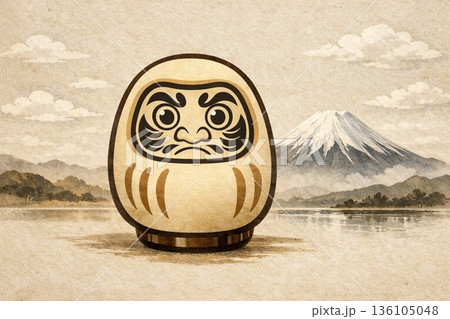Daruma and Mt. Fuji in Japanese Ink Style 富士山と達磨の和 136105048