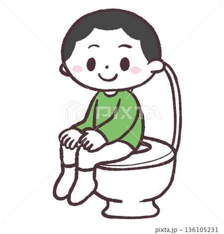 トイレの便座に座る男の子のイラスト トイレの便座に座る男の子のイラスト 136105231