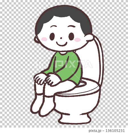 トイレの便座に座る男の子のイラスト トイレの便座に座る男の子のイラスト 136105231
