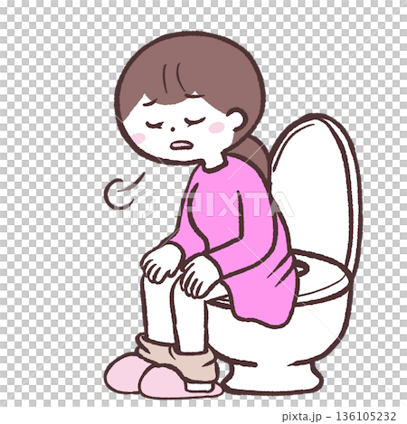 トイレでため息をつく女性のイラスト 136105232