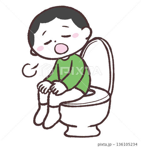 トイレでため息をつく男の子のイラスト 136105234