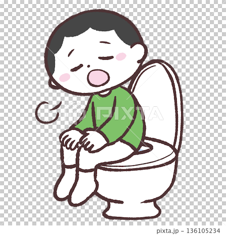 トイレでため息をつく男の子のイラスト 136105234