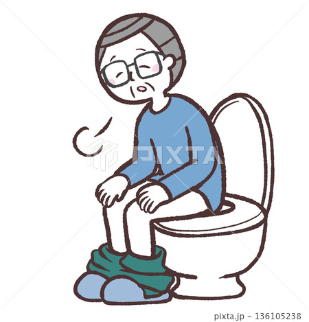 トイレでホッとするシニア男性のイラスト トイレでホッとするシニア男性のイラスト 136105238
