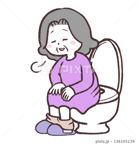 トイレでホッとするシニア女性のイラスト 136105239