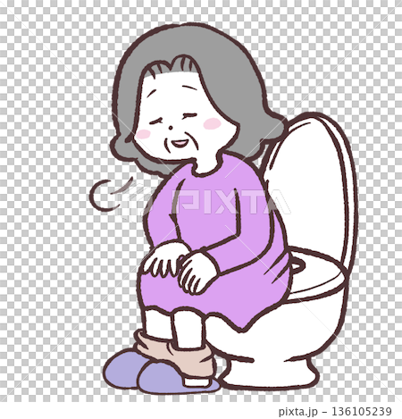 一位老年婦女在洗手間放鬆的插圖 136105239