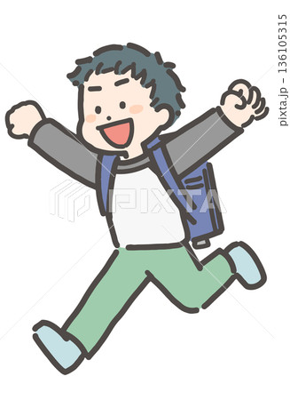 ランドセルを背負って走る小学生の男の子 ランドセルを背負って走る小学生の男の子 136105315