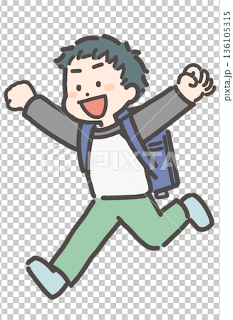ランドセルを背負って走る小学生の男の子 ランドセルを背負って走る小学生の男の子 136105315