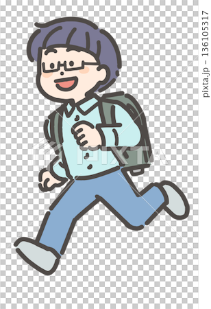 ランドセルを背負って走る小学生の男の子 136105317