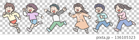 走る元気な男の子と女の子の子供たち 136105323