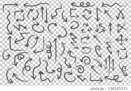 Illustration material: Hand-drawn arrow line drawing set_black 136105531