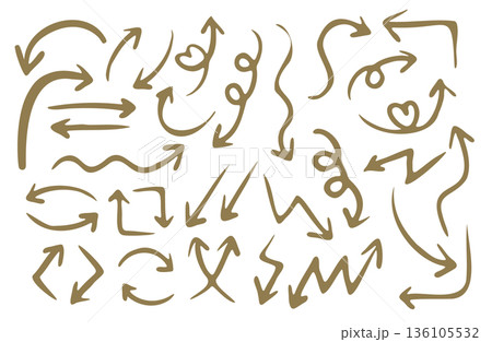 手描き線画イラスト素材・矢印セット 136105532
