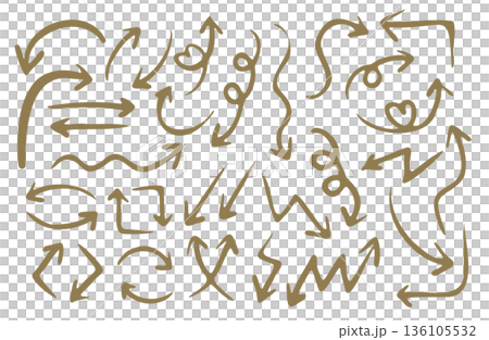 手描き線画イラスト素材・矢印セット 136105532