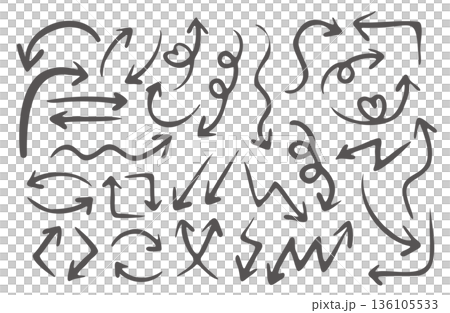 手描き線画イラスト素材・矢印セット_黒 手描き線画イラスト素材・矢印セット_黒 136105533
