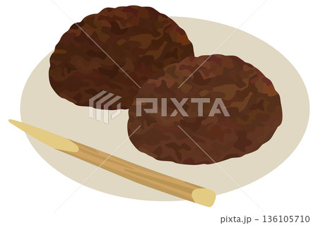 お皿に盛ったおはぎのイラスト ベクター素材 136105710