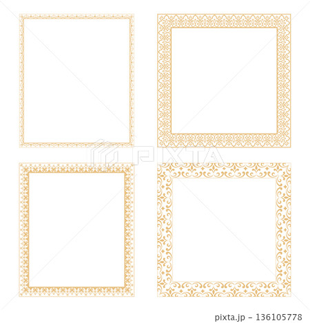 Set of decorative frames Elegant vector element for design in Eastern style, place for text. Floral golden and white frames. Lace illustration for invitations and greeting cards 136105778