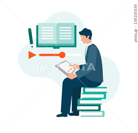 eラーニングで進める企業研修と人材育成のビジネスイラスト オンライン学習とスキルアップ 136105839