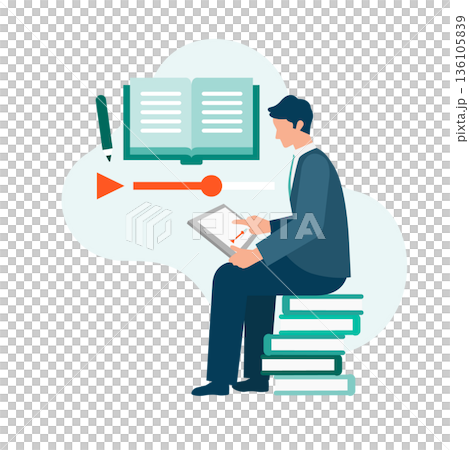 eラーニングで進める企業研修と人材育成のビジネスイラスト オンライン学習とスキルアップ 136105839