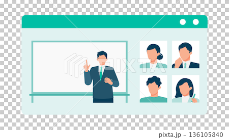 社内オンライン研修と全社学習を表現したビジネスイラスト チームで学ぶeラーニング 社内オンライン研修と全社学習を表現したビジネスイラスト チームで学ぶeラーニング 136105840