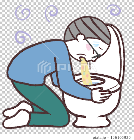 Illustration of a senior man vomiting in the toilet 136105920