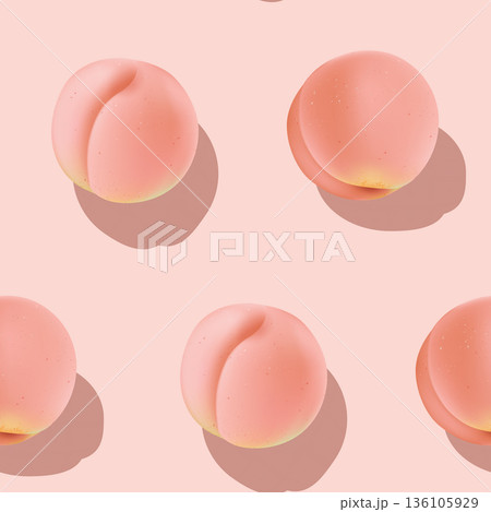 Fruit seamless pattern, pastel peaches with shadow on pink 136105929