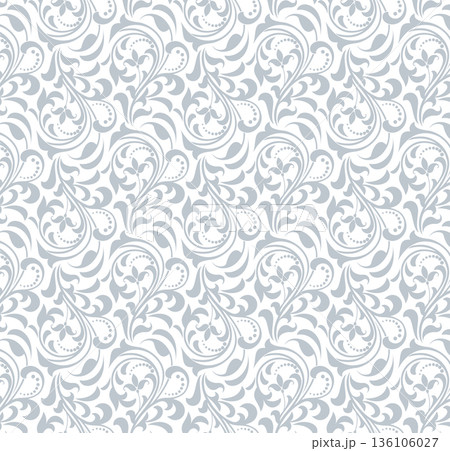 Flower pattern. Seamless white and gray ornament. Graphic vector background Flower pattern. Seamless white and gray ornament. Graphic vector background 136106027