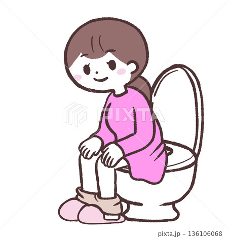 トイレの便座に座る女性のイラスト 136106068