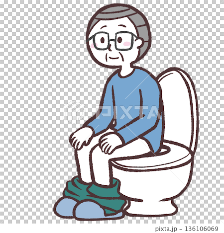 一位老年男子坐在馬桶上的插圖 136106069