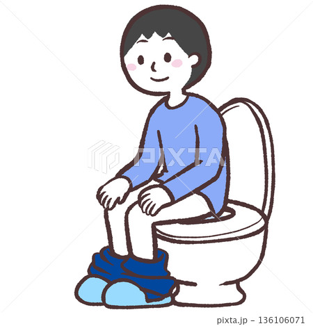 トイレの便座に座る男性のイラスト 136106071