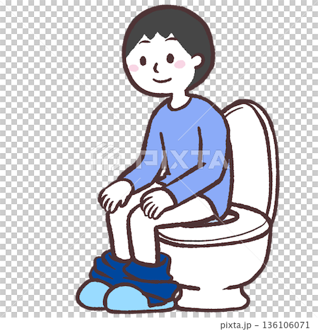 Illustration of a man sitting on a toilet seat 136106071