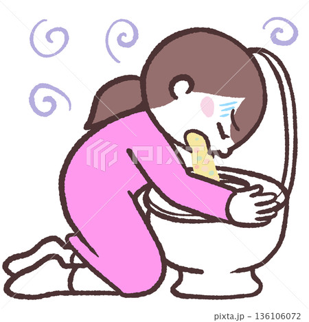 トイレで嘔吐する女性のイラスト トイレで嘔吐する女性のイラスト 136106072