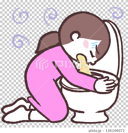 Illustration of a woman vomiting in the toilet Illustration of a woman vomiting in the toilet 136106072